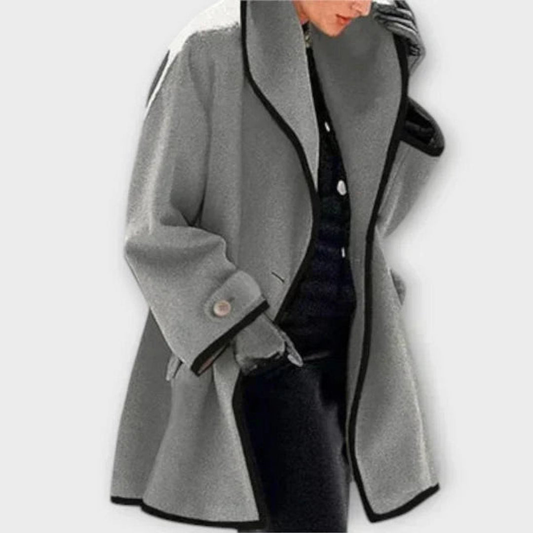 Delphine | Women's Oversized Contrast-Trim Swing Coat