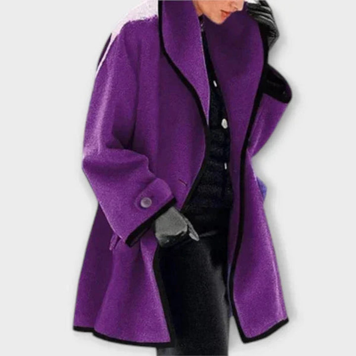 Delphine | Women's Oversized Contrast-Trim Swing Coat