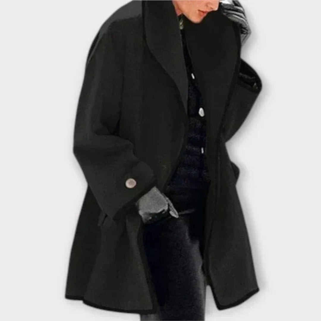 Delphine | Women's Oversized Contrast-Trim Swing Coat