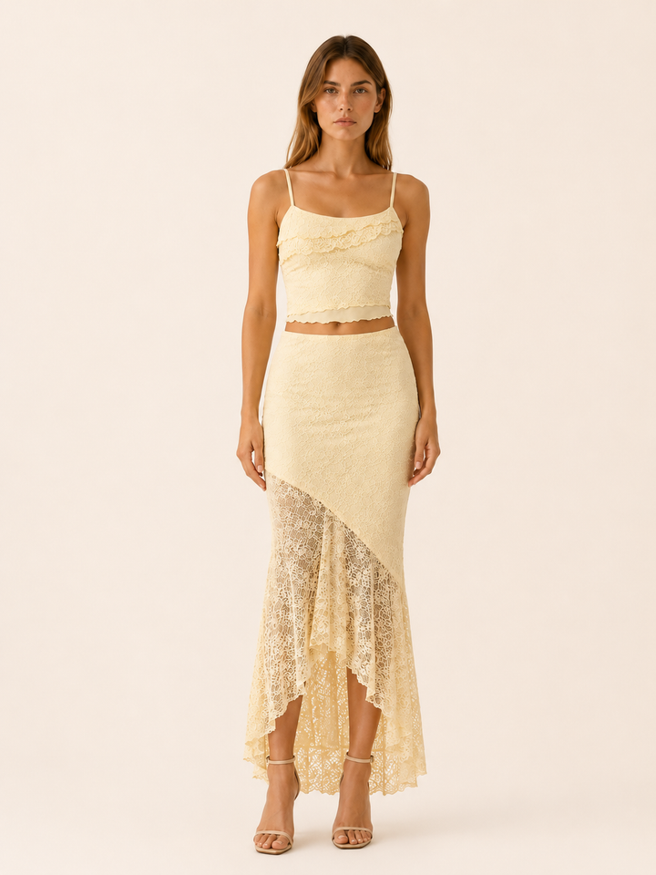 Yara | Lace Maxi Skirt Set with Ruffle Hem