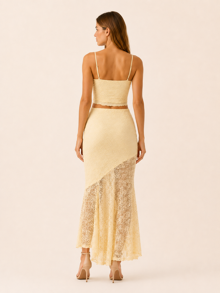 Yara | Lace Maxi Skirt Set with Ruffle Hem