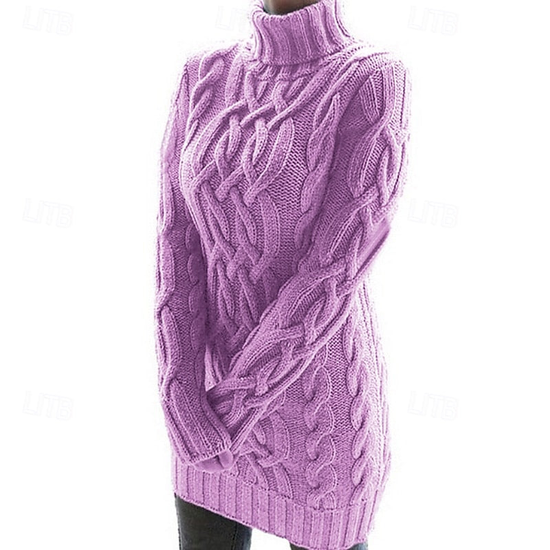 Ophelia | Women's Cable Knit Turtleneck Sweater Dress