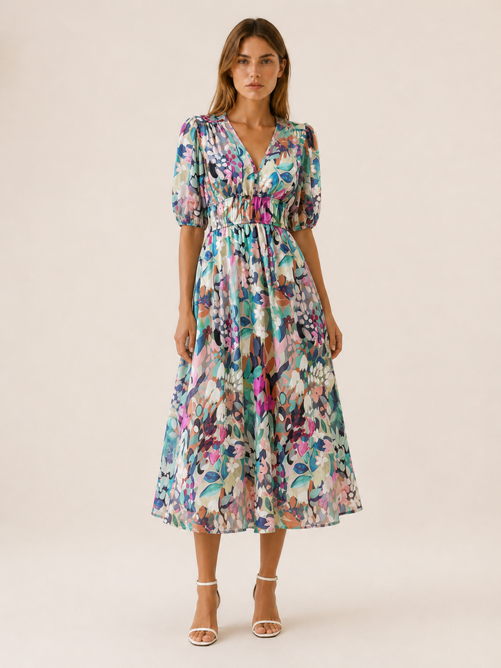 Floral Floral Midi Dress with V-Neck – front view