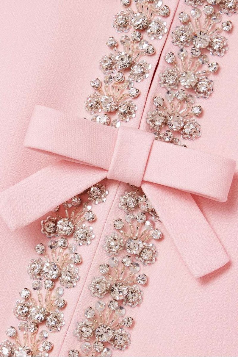 Zoe Bow with Crystal Embellished Midi Dress Pink — detail view