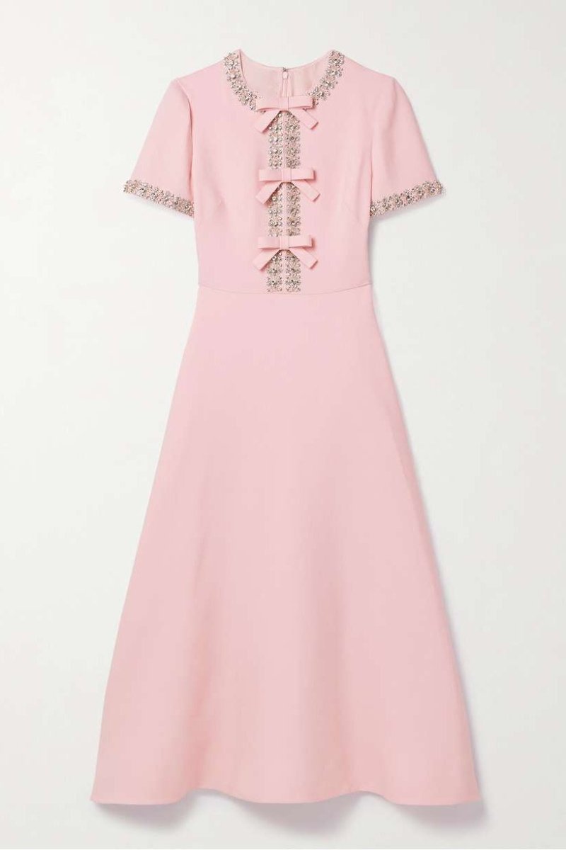 Zoe Bow with Crystal Embellished Midi Dress Pink — side view