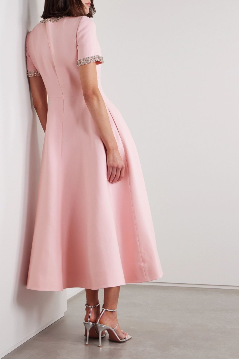 Zoe Bow with Crystal Embellished Midi Dress Pink — back view