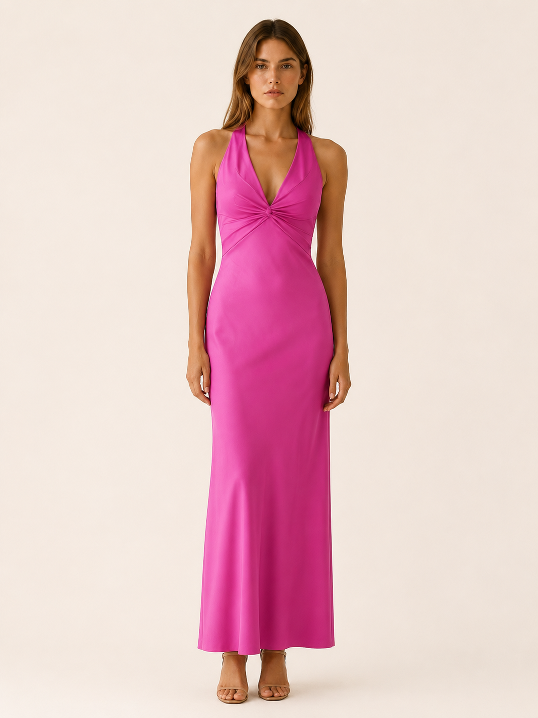 Yellow Halter Maxi Dress with V Neck and Tie Back – lifestyle